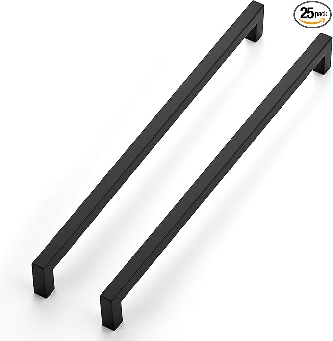 JOY DECOR 25 Pack Cabinet Handles, Black Cabinet Pulls, 12-3/5 Inch Kitchen Closet Handles Square Drawer Pulls Stainless Steel Drawer Hardware, 320mm Hole Centers