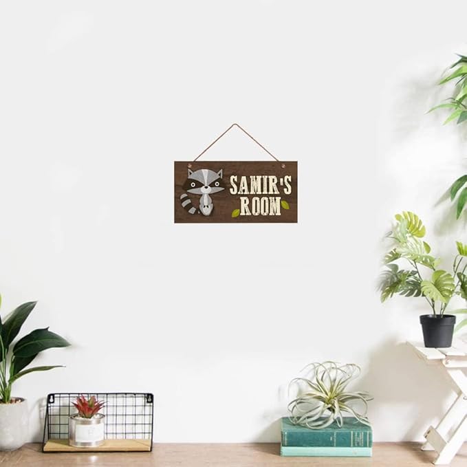 Personalized Signs Cute Raccoon Sign Customized Wall Art Decoration Custom Name Kids Room Baby Nursery Door Decor For Boys Room Girls Bedroom Little Man Cave