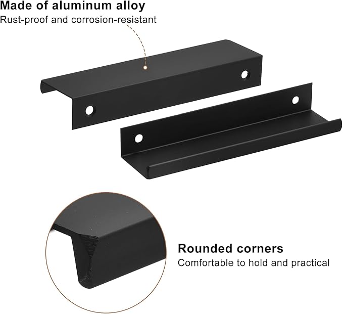uxcell Cabinet Finger Edge Pull, 8pcs 120mm / 4.72" Aluminum Alloy Back Mount Hidden Cabinet Pulls Concealed Handle for Home Kitchen Drawer Cabinet, Black