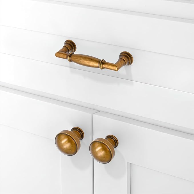 10 Pack Antique Brass Cabinet Pulls 3 Inch(76mm) Kitchen Cabinet Handles Solid Zinc Alloy Cabinet Hardware Drawer Pulls