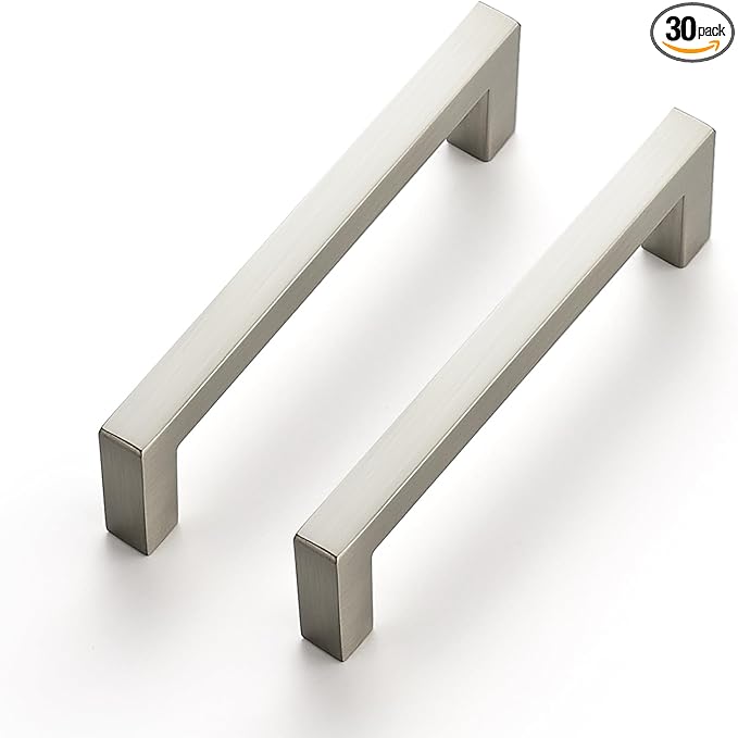 Ravinte 30 Pack Solid 3-1/2 Inch Center to Center Slim Square Bar Drawer Handles - Brushed Nickel Drawer Pulls - Kitchen Cabinet Hardware