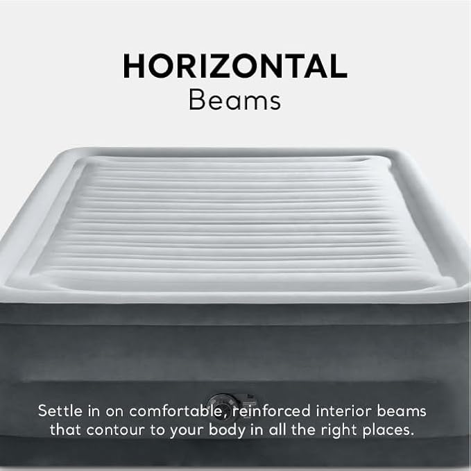 Intex 64417ED 22in Queen Dura-Beam Comfort Plush High-Rise Inflatable Air Mattress with Built in Pump for Travel and Camping, 600lb Weight Capacity