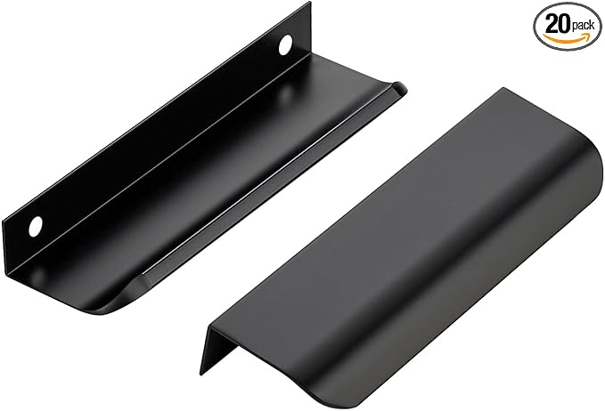 Ravinte Hardware 20 Pack Black Cabinet Handles, 5 Inch (128mm) Finger Edge Pulls, 4 Inch Hole Center, Finger Pulls for Cabinets