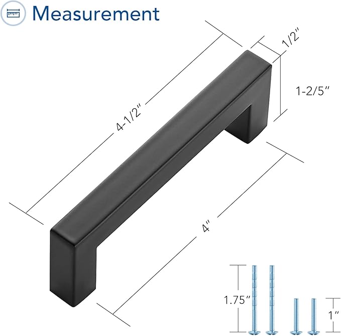 Ravinte 3 Pack Black Cabinet Pulls 4 Inch Square Kitchen Cabinet Handles Matte Black Kitchen Hardware for Drawer Pulls Drawer Handles Come with Screwdriver