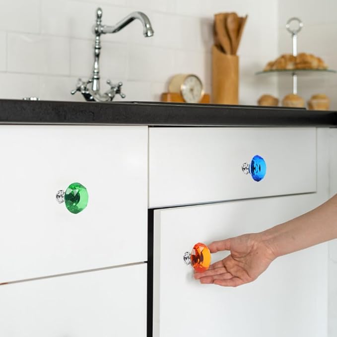 22 Pack Colorful Crystal Drawer Knobs, 30mm Glass Dresser Knobs Cabinet Diamond Shape Pulls Handle for Wardrobe, Kitchen, Bathroom, Cupboard(11 Colors)