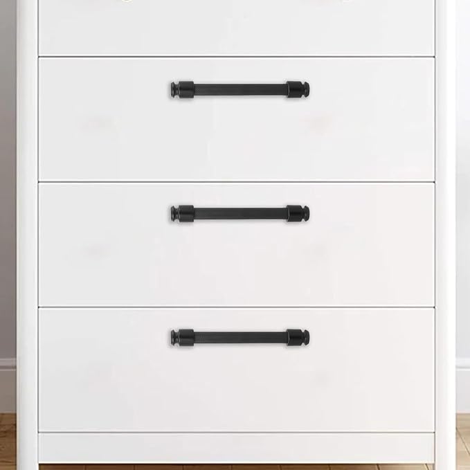 10 Pack 5 inch(128mm) Matte Black Kitchen Cabinet Handles Knurled Cabinet Pulls Black Drawer Pulls Kitchen Cabinet Hardware