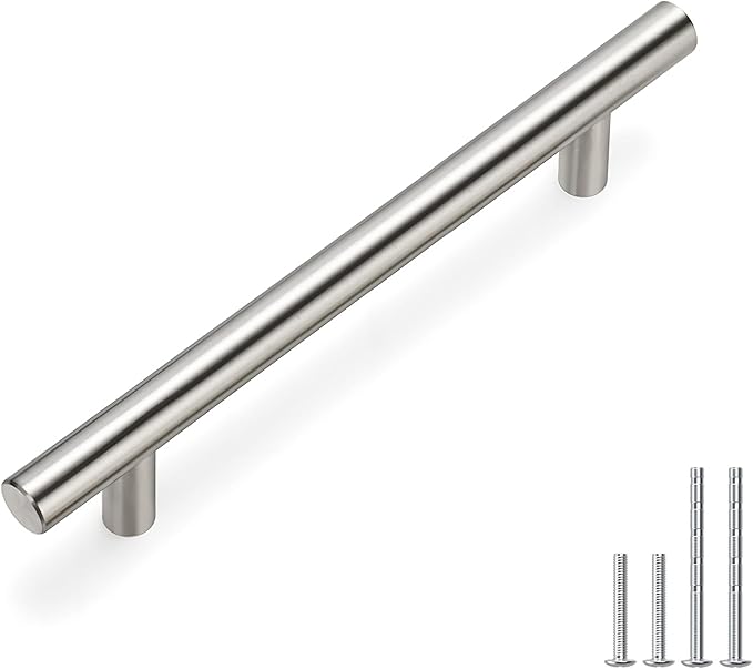 Homdiy 400 Pack Brushed Nickel Door Handles - HD201SN Cabinet Pulls Bar Handles Stainless Steel Hardware for Kitchen, 5in Hole Centers