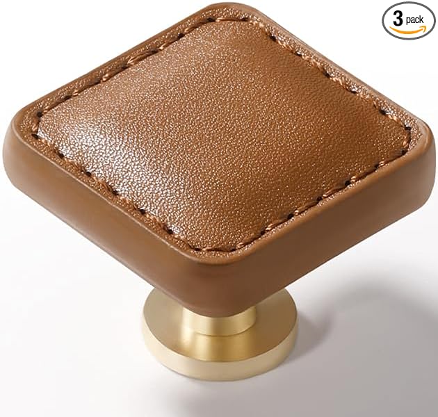 10 Pack Brown Leather Drawer Pulls Square Leather Handles Cabinet knobs for Kitchen Bathroom Cabinets Dressers Furniture Handles