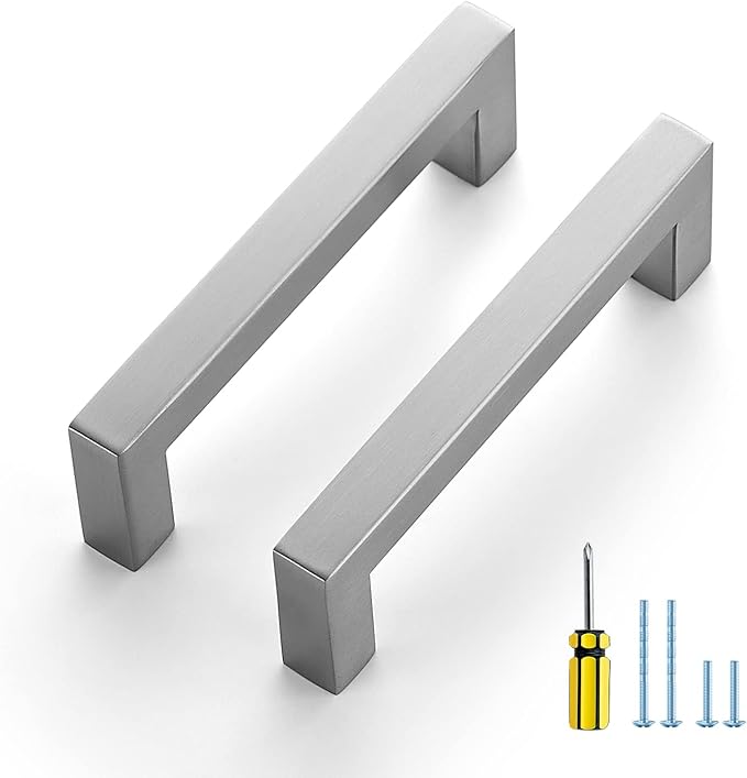 Ravinte 20 Pack Brushed Nickel Kitchen Cabinet Handles 4-1/2 Inch Cabinet Pulls Square Kitchen Hardware for Cabinet Drawer Pulls Drawer Handles Come with Screwdriver