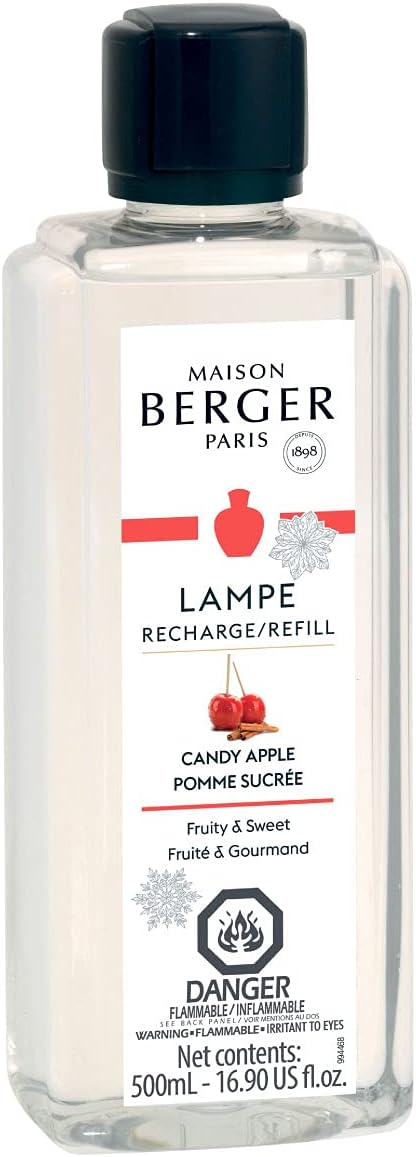 Maison Berger - Candy Apple - Lampe Berger Fragrance Refill Oil for Home Diffusers - Luxury Air Freshener with Red Apple, Caramel & Vanilla Notes - 16.9 Fl Oz (500ml)