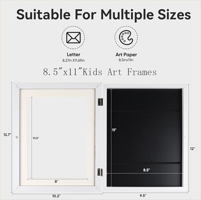 4-Pack Kids Artwork Frames Changeable - Kids Art Frame,Artwork Frames for Kids Art,Children Art Projects Kids Art Frames,8.5x11 Picture Frame for Display Kid Art work,With Storage(White)