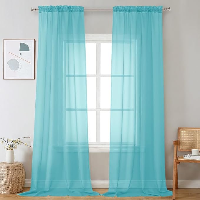 Aqua Sheer Curtains 96 Inches Long 2 Panels by OVZME