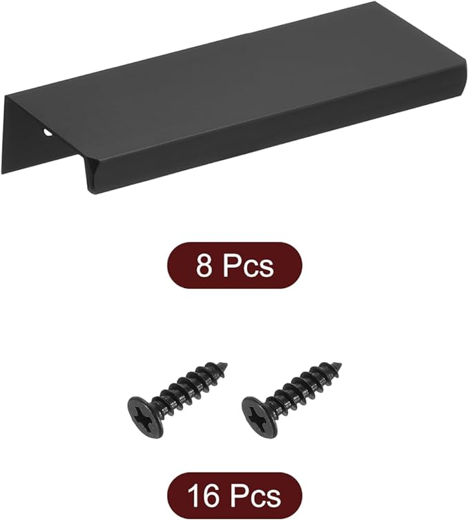uxcell Cabinet Finger Edge Pull, 8pcs 80mm / 3.15" Aluminum Alloy Back Mount Hidden Cabinet Pulls Concealed Handle for Home Kitchen Drawer Cabinet, Black