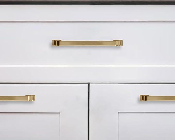 Khtumeware 10 Pack 8 Inch Brushed Brass Cabinet Pulls - Gold Drawer Handles for Kitchen Cabinets, Cupboards, Hardware