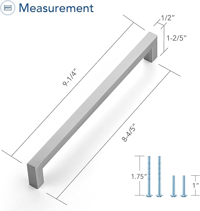 Ravinte 1 Pack Brushed Nickel Kitchen Cabinet Handles 8-4/5 Inch Cabinet Pulls Square Kitchen Hardware for Cabinet Drawer Pulls Drawer Handles Come with Screwdriver