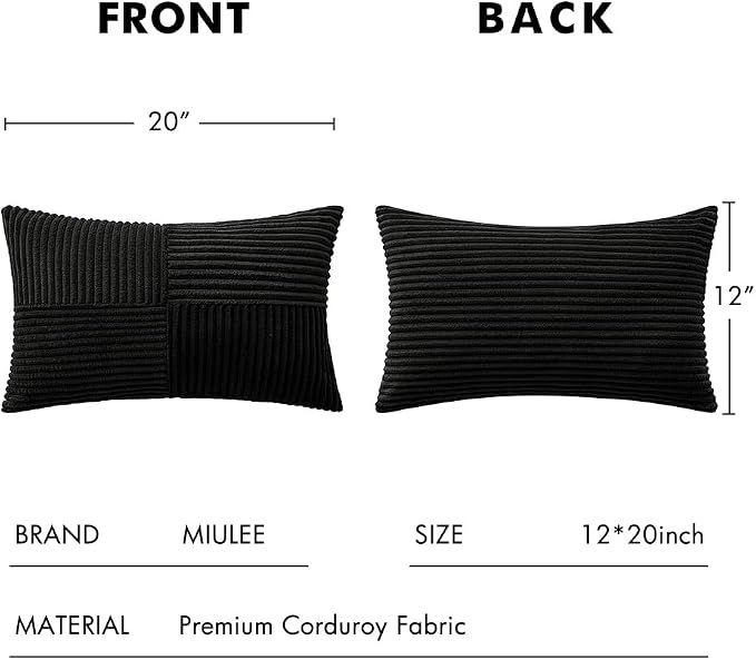 MIULEE Black Decorative Lumbar Throw Pillow Covers 12x20 Inch 2 Pack | Boho - Image 6