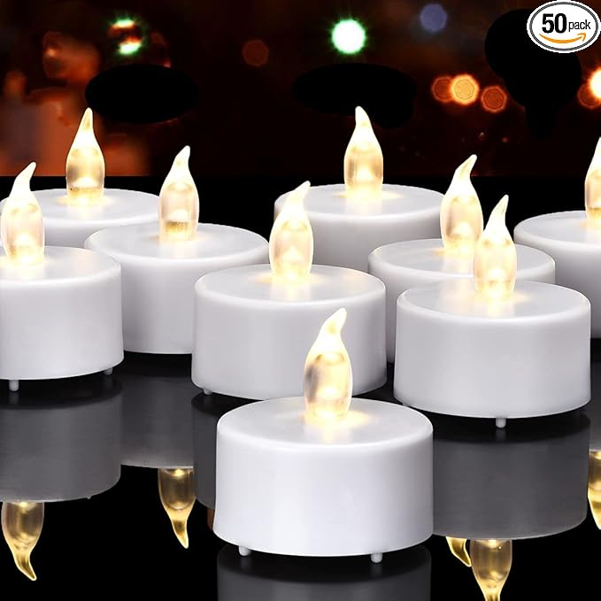 Hanzim LED Tea Lights Candles- 50PACK Flameless Candles Realistic and Bright Flickering Long Lasting 200Hours for Holiday Celebration,Party, Home Decoration Warm White,Battery Operated