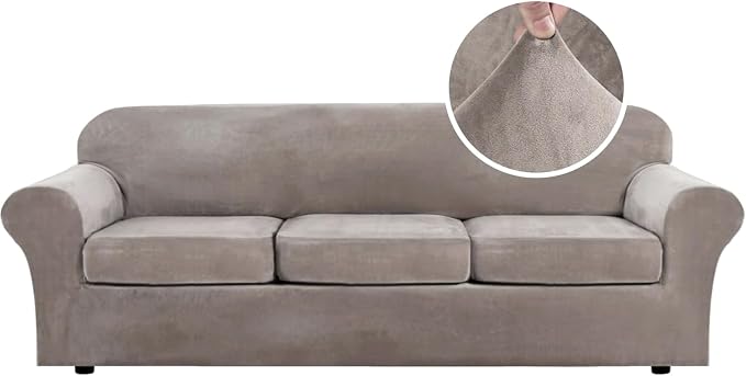H.VERSAILTEX Velvet 4 Piece High Stretch Sofa Slipcover Cover Furniture by HVERSAILTEX