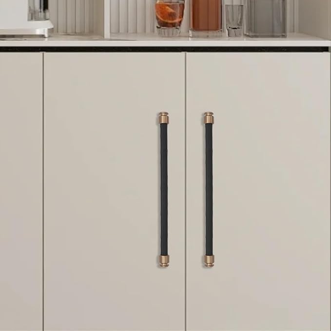 6 Pack 10 Inch (254mm) Matte Black and Champagne Bronze Cabinet Handles: Black Drawer Pulls