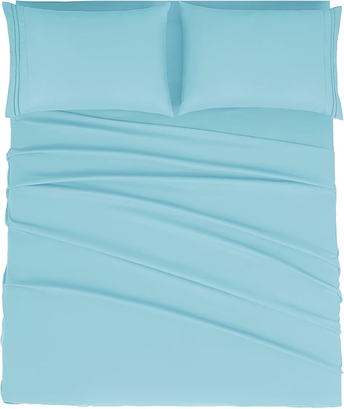 Mejoroom Queen Size Sheet Set - Hotel Luxury 1800 Bedding Sheets & Pillowcases - Deep Pocket Fitted Sheet, Soft, Breathable, Wrinkle & Fade Resistant - 4 Piece (Queen, Baby Blue)