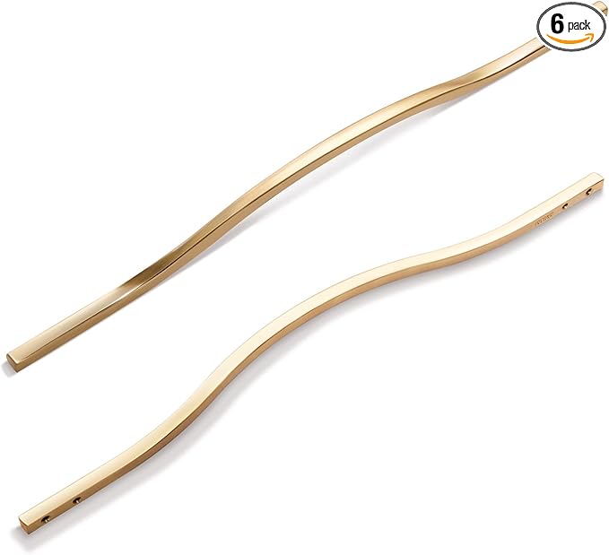 Goo-Ki Low Profile Brushed Brass Cabinet Pulls, Double Hole Centers (11.3''/12.6'') Zinc Alloy Handle for Drawer Cupboard Wardrobe,6 Packed