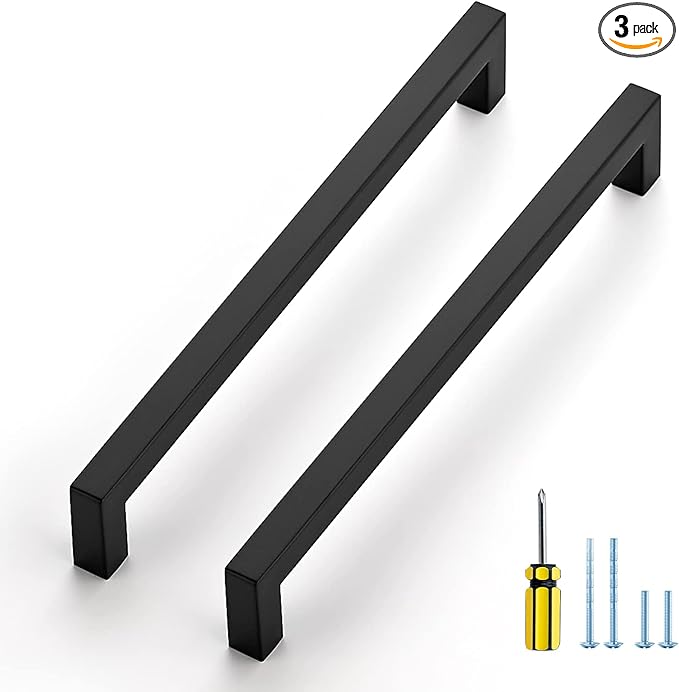 Ravinte 3 Pack Black Cabinet Pulls 8-4/5 Inch Square Kitchen Cabinet Handles Matte Black Kitchen Hardware for Drawer Pulls Drawer Handles Come with Screwdriver