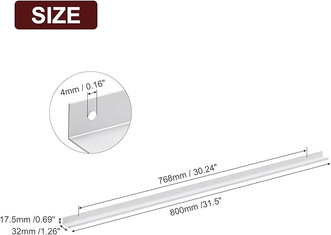 uxcell Cabinet Finger Edge Pull, 1pcs 800mm / 31.5" Aluminum Alloy Back Mount Hidden Cabinet Pulls Concealed Handle for Home Kitchen Drawer Cabinet, Silver