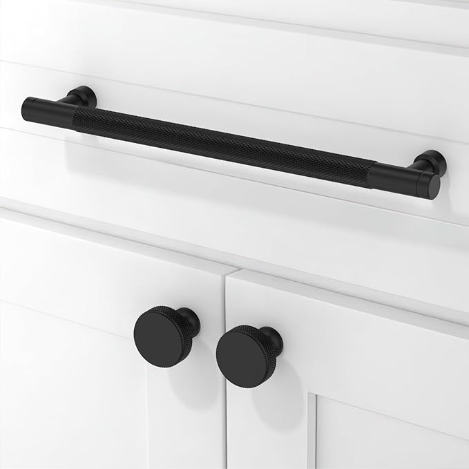 10 Pack Matte Black Knurled Cabinet Pulls 10 Inch(254mm) Kitchen Cabinet Handles Solid Zinc Alloy Cabinet Hardware Drawer Pulls