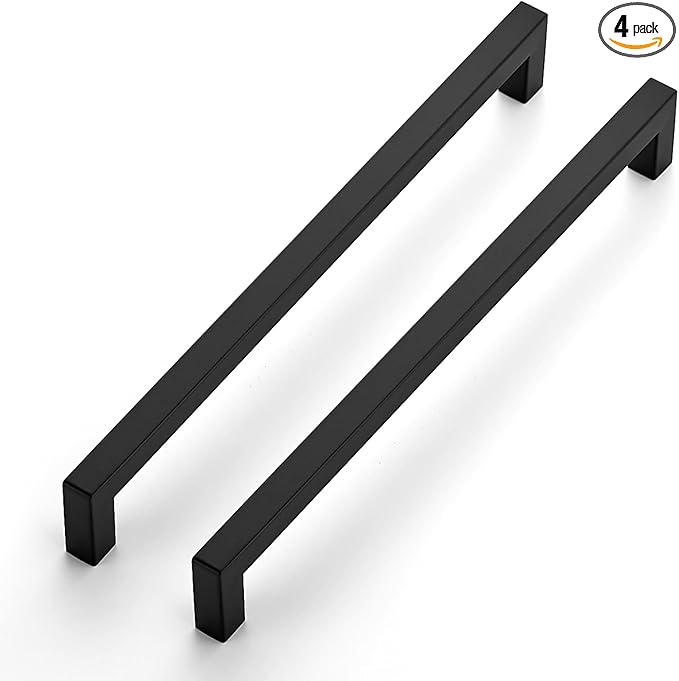 JOY DECOR 4 Pack Cabinet Handles, Black Cabinet Pulls, 10 Inch Kitchen Closet Handles Square Drawer Pulls Stainless Steel Drawer Hardware, 256mm Hole Centers