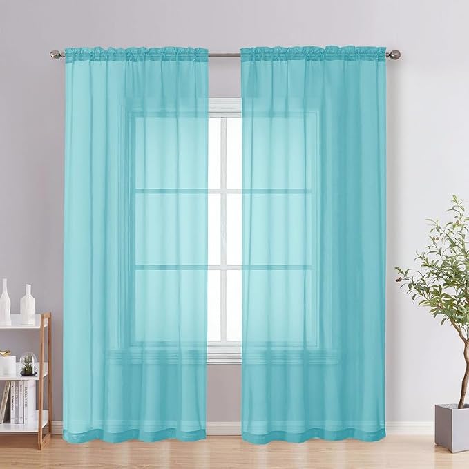 Aqua Sheer Curtains 72 Inches Long 2 Panels by OVZME