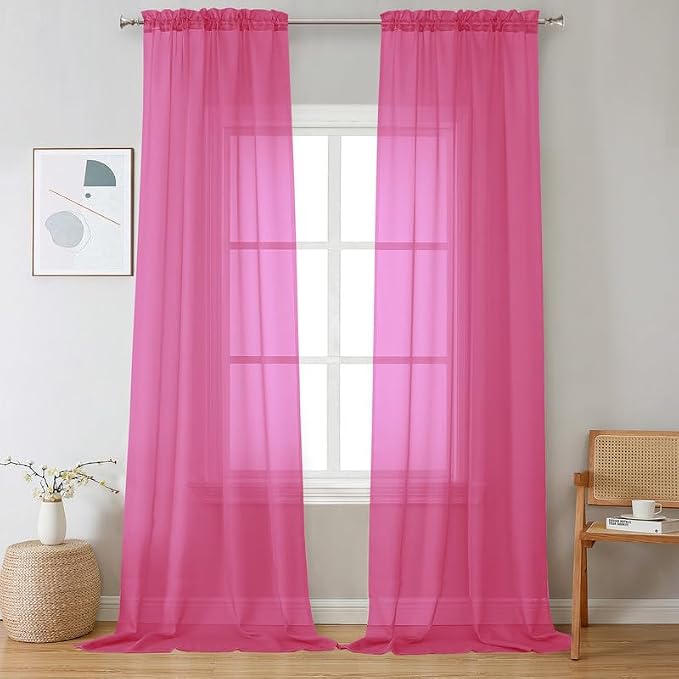 Hot Pink Sheer Curtains 108 Inches Long 2 Panels by OVZME