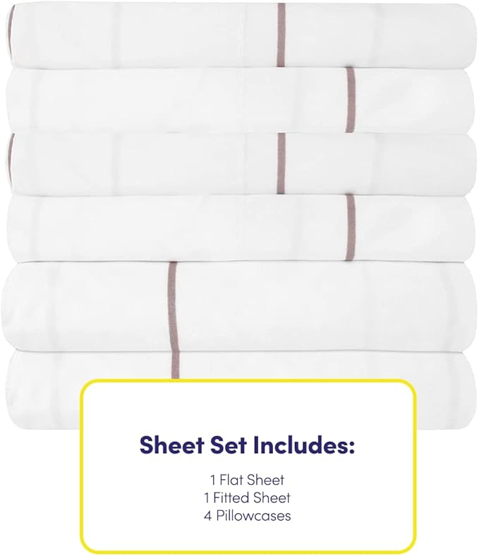 King Size Bed Sheets - 6 Piece 1500 Supreme Collection Fine Brushed Microfiber Deep Pocket King Sheet Set Bedding - 2 Extra Pillow Cases, Great Value, King, Window Pane White