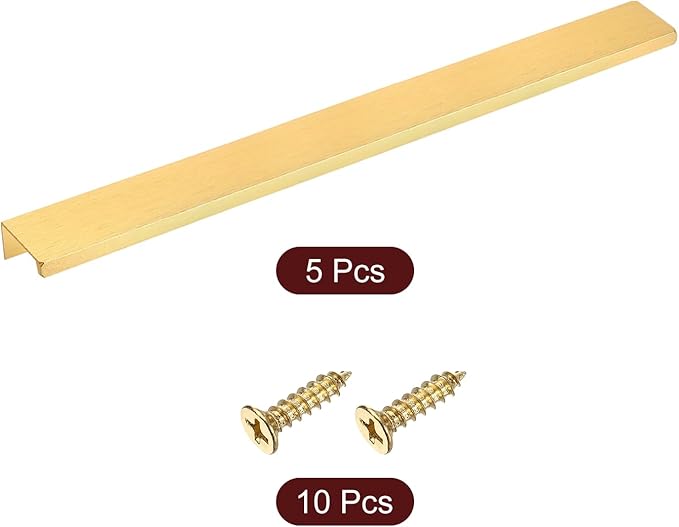 uxcell Cabinet Finger Edge Pull, 5pcs 300mm / 11.81" Aluminum Alloy Back Mount Hidden Cabinet Pulls Concealed Handle for Home Kitchen Drawer Cabinet, Gold