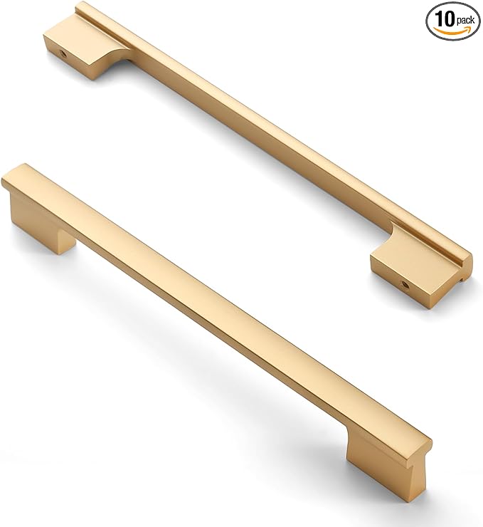 Asidrama 10 Pack 7.5 Inch(192mm) Brushed Gold Cabinet pulls Kitchen Cabinet Handles, Cabinet Pulls Gold Kitchen Cabinet Hardware for Cupboard Drawer Pulls