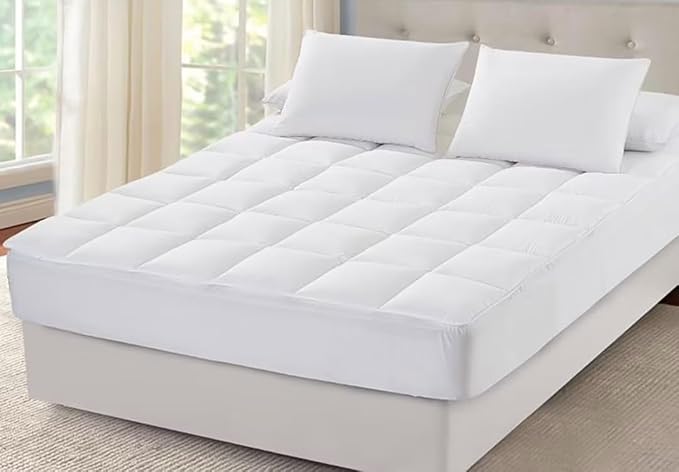 Sleep Mantra 100% Cotton Mattress Topper Full Size - Premium Wrap-Around Cooling Topper Fits up to 20-Inch Mattress - Extra Soft, Deep Pocket, Breathable & Plush Quilted Down Fill (White)