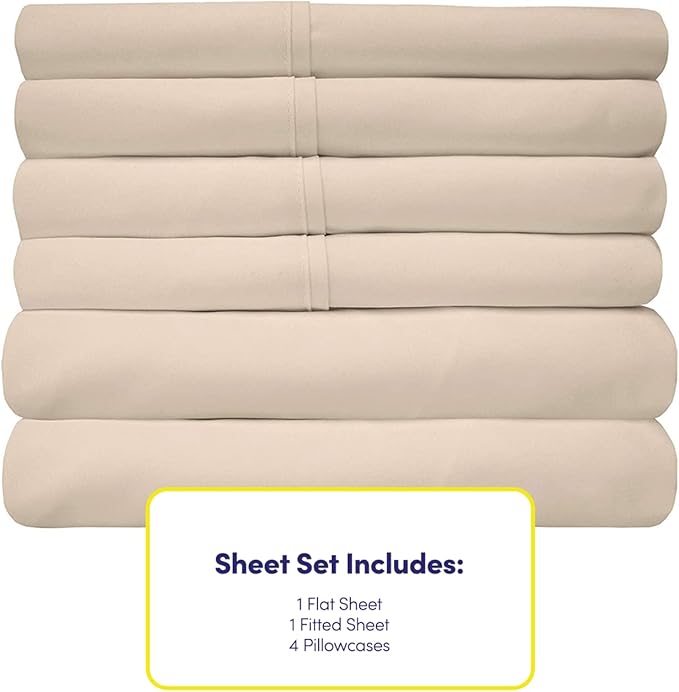 Full Size Bed Sheets - 6 Piece 1500 Supreme Collection Fine Brushed Microfiber Deep Pocket Full Sheet Set Bedding - 2 Extra Pillow Cases, Great Value, Full, Beige