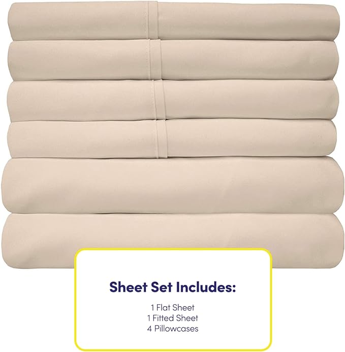 King Size Bed Sheets - 6 Piece 1500 Supreme Collection Fine Brushed Microfiber Deep Pocket King Sheet Set Bedding - 2 Extra Pillow Cases, Great Value, King, Beige
