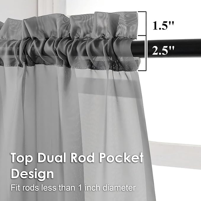 Charcoal Grey Sheer Curtains 78 Inches Long 2 Panels - Image 3