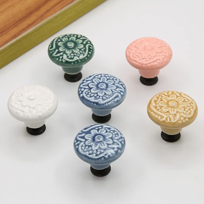 HUAMULAN 15 PCS Cabinet Knobs Glossy Ceramic Dresser Mushroom Table Drawer Cupboard Pull Furniture DIY Wardrobe Solid Color Vintage Handle,with 3 Size Mounting Screws