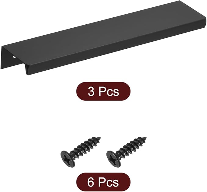 uxcell Cabinet Finger Edge Pull, 3pcs 150mm / 5.91" Aluminum Alloy Back Mount Hidden Cabinet Pulls Concealed Handle for Home Kitchen Drawer Cabinet, Black