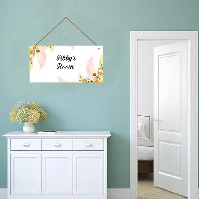Personalized Signs Watercolor Painting Sign For Kids Room Custom Name Door Flowers Wall Art Decor for Little Man Cave Floral Nursery Art Plate For Boys Room Girls Bedroom