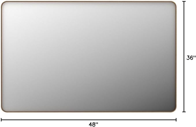 48x36 Inch Gold Bathroom Mirror, Brushed Metal Framed Gold Wall Mirror, Modern Rounded Rectangle Brass Vanity Mirror, Shatterproof, Anti-Rust (Horizontal/Vertical)