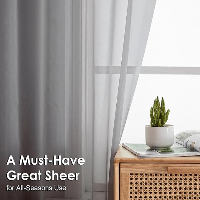Charcoal Grey Sheer Curtains 90 Inches Long 2 Panels - Image 2