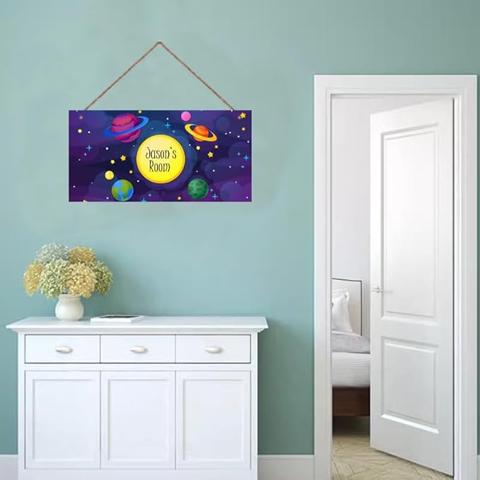 Personalized Sign Outer Space Room Décor Kids Room Decor, Sun Earth Theme Little Man Cave Wall Art Decor for Nursery, Solar System Nursery Door Decor for Toddler Baby Boys Room