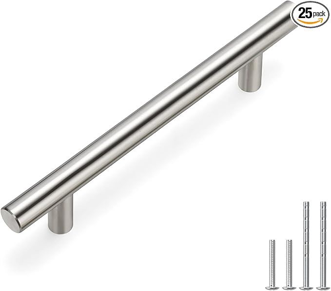 homdiy 25 Pack Brushed Nickel Cabinet Pulls Drawer Handles Cabinet Hardware Stainless Steel Cabinet Handles 4in Hole Centers Cupboard Pull Drawer Pulls, 201SN