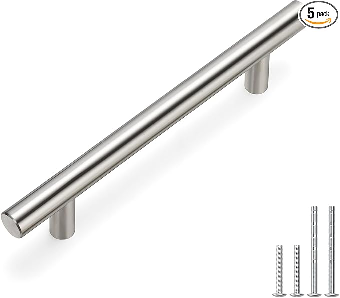 homdiy Brushed Nickel Cabinet Handles Drawer Pulls - HD201SN Cabinet Pulls 4in Hole Centers Cabinet Hardware 5Pack Cabinet Door Handles for Kitchen Cabinets