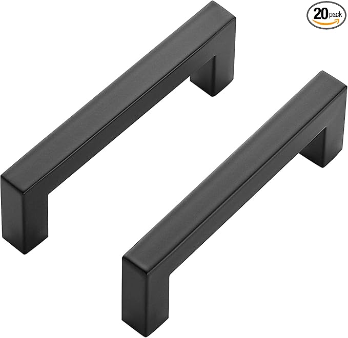 Ravinte 20 Pack Black Cabinet Pulls 3-3/4 Inch Square Kitchen Cabinet Handles Matte Black Kitchen Hardware for Drawer Pulls Drawer Handles Come with Screwdriver