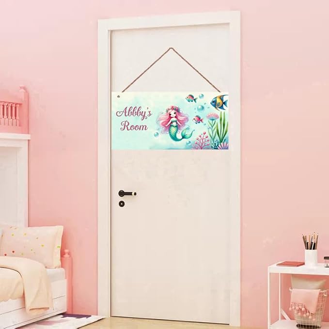 Personalized Sign Mermaid Wall Art Décor For Kids Room Custom Name Door Decor, Ocean Theme Nursery Art Plate For Girls Room Boys Bedroom Garden