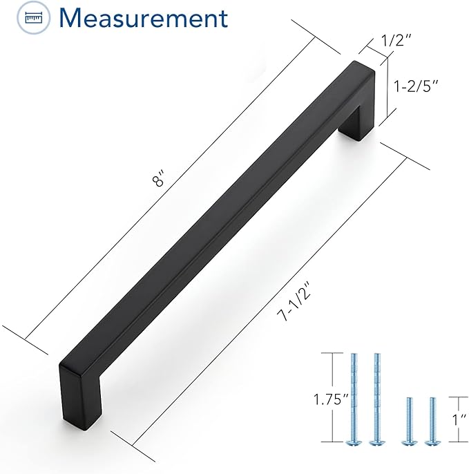 Ravinte 1 Pack Black Cabinet Pulls 7-1/2 Inch Square Kitchen Cabinet Handles Matte Black Kitchen Hardware for Drawer Pulls Drawer Handles Come with Screwdriver