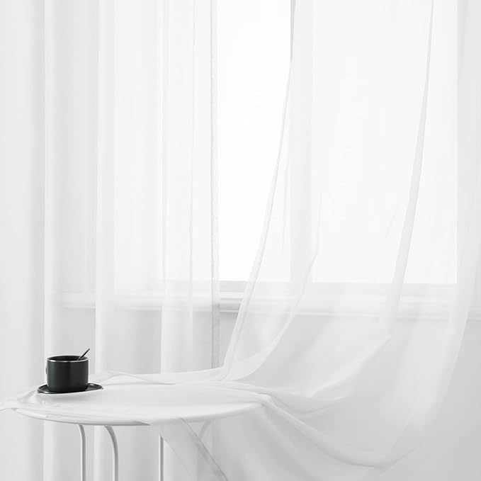 DUALIFE White Short Sheer Curtains 45 Inch Length for Small Windows with Grommet 2 Panels Solid Gauze Voile Drapes Window Semi Sheer Curtains for Bedroom Bathroom Kids Room Kitchen 52x45 Iches